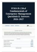 FEMA IS-230&period;d Fundamentals of Emergency Management Questions & Answers 2026-2027