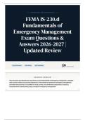 FEMA IS-230&period;d Fundamentals of Emergency Management Exam Questions & Answers 2026-2027 Updated Review