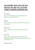 ENCOUNTERING DEATH AND DYING 2026&NewLine;PRACTICE TEST SHEET FULL SOLUTIONS&NewLine;CORRECT ANSWERS GUARANTEED PASS