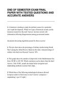 END OF SEMESTER EXAM FINAL&NewLine;PAPER WITH TESTED QUESTIONS AND&NewLine;ACCURATE ANSWERS