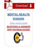 Mental Health Nursing Final Exam &lpar;PDF&rpar; &vert; 2026 Exam Questions &vert; Chamberlain University