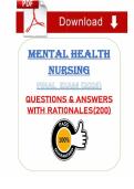 Mental Health Nursing Final Exam &lpar;PDF&rpar; &vert; 2026 Exam Questions &vert; Chamberlain University