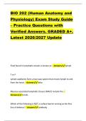 BIO 202 &lpar;Human Anatomy and &NewLine;Physiology&rpar; Exam Study Guide &ndash; Practice Questions with &NewLine;Verified Answers&period; GRADED A&plus;&period; &NewLine;Latest 2026&sol;2027 Update