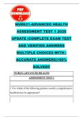 NUR631-ADVANCED HEALTH  ASSESSMENT TEST 1 2026  UPDATE &vert;COMPLETE EXAM TEST  AND VERIFIED ANSWERS  MULTIPLE CHOICES WITH &vert;  ACCURATE ANSWERS&vert;100&percnt;  SOLVED&excl;&excl;   