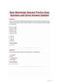 Basic Wastewater Operator Practice Exam&NewLine;Questions and Correct Answers Updated