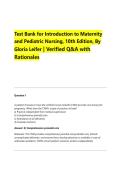 Test Bank for Leifer's Introduction to Maternity and Pediatric Nursing 10th Edition