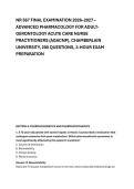 NR 567 FINAL EXAMINATION 2026&ndash;2027 &ndash; &NewLine;ADVANCED PHARMACOLOGY FOR ADULT&NewLine;GERONTOLOGY ACUTE CARE NURSE &NewLine;PRACTITIONERS &lpar;AGACNP&rpar;&comma; CHAMBERLAIN &NewLine;UNIVERSITY&comma; 200 QUESTIONS&comma; 3-HOUR EXAM &NewLine;PREPARATION