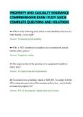 PROPERTY AND CASUALTY INSURANCE&NewLine;COMPREHENSIVE EXAM STUDY GUIDE&NewLine;COMPLETE QUESTIONS AND SOLUTIONS