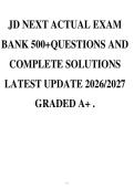 JD NEXT ACTUAL EXAM&NewLine;BANK 500&plus;QUESTIONS AND&NewLine;COMPLETE SOLUTIONS&NewLine;LATEST UPDATE 2026&sol;2027&NewLine;GRADED A&plus; &period;