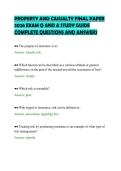 PROPERTY AND CASUALTY FINAL PAPER&NewLine;2026 EXAM Q AND A STUDY GUIDE&NewLine;COMPLETE QUESTIONS AND ANSWERS