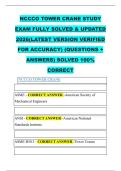 NCCCO TOWER CRANE STUDY &NewLine;EXAM FULLY SOLVED & UPDATED &NewLine;2026&lpar;LATEST VERSION VERIFIED &NewLine;FOR ACCURACY&rpar; &lpar;QUESTIONS &plus; &NewLine;ANSWERS&rpar; SOLVED 100&percnt; &NewLine;CORRECT 