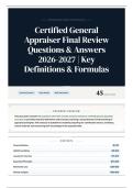Certified General Appraiser Final Review Questions & Answers 2026-2027 Key Definitions & Formulas