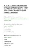 ELECTROLYTE IMBALANCES GALEN&NewLine;COLLEGE OF NURSING EXAM SCRIPT&NewLine;2026 COMPLETE QUESTIONS AND&NewLine;CORRECT ANSWERS&NewLine;