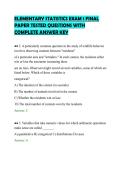 ELEMENTARY STATISTICS EXAM 1 FINAL&NewLine;PAPER TESTED QUESTIONS WITH&NewLine;COMPLETE ANSWER KEY