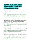ELEMENTARY STATISTICS EXAM 3&NewLine;COMPREHENSIVE REVIEW SHEET&NewLine;VERIFIED QUESTION BANK&NewLine;