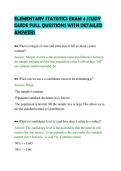 ELEMENTARY STATISTICS EXAM 4 STUDY&NewLine;GUIDE FULL QUESTIONS WITH DETAILED&NewLine;ANSWERS