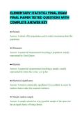 ELEMENTARY STATISTICS FINAL EXAM&NewLine;FINAL PAPER TESTED QUESTIONS WITH&NewLine;COMPLETE ANSWER KEY&NewLine;
