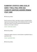 ELEMENTARY STATISTICS USING EXCEL BY&NewLine;MARIO F TRIOLA FINAL PAPER 2026&NewLine;COMPLETE QUESTIONS ANSWERS PREMIUM&NewLine;STUDY GUIDE&NewLine;