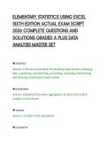 ELEMENTARY STATISTICS USING EXCEL&NewLine;SIXTH EDITION ACTUAL EXAM SCRIPT&NewLine;2026 COMPLETE QUESTIONS AND&NewLine;SOLUTIONS GRADED A PLUS DATA&NewLine;ANALYSIS MASTER SET&NewLine;