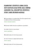 ELEMENTARY STATISTICS USING EXCEL&NewLine;SIXTH EDITION EXAM PAPER 2026 VERIFIED&NewLine;ANSWERS FULL DESCRIPTIVE STATISTICS&NewLine;STUDY GUIDE REVISION MODULE&NewLine;