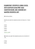 ELEMENTARY STATISTICS USING EXCEL&NewLine;SIXTH EDITION EXAM PREP 2026&NewLine;QUESTION BANK AND ANSWER KEY&NewLine;MASTER STATISTICS SET
