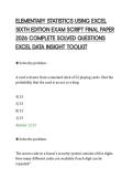 ELEMENTARY STATISTICS USING EXCEL&NewLine;SIXTH EDITION EXAM SCRIPT FINAL PAPER&NewLine;2026 COMPLETE SOLVED QUESTIONS&NewLine;EXCEL DATA INSIGHT TOOLKIT