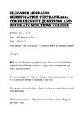 ELEVATOR MECHANIC&NewLine;CERTIFICATION TEST BANK 2026&NewLine;COMPREHENSIVE QUESTIONS AND&NewLine;ACCURATE SOLUTIONS VERIFIED 