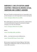 EMERGENCY CARE 12TH EDITION LIMMER&NewLine;CHAPTERS 1 THROUGH 83 UPDATED ACTUAL&NewLine;QUESTIONS AND CORRECT ANSWERS&NewLine;