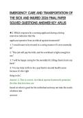 EMERGENCY CARE AND TRANSPORTATION OF&NewLine;THE SICK AND INJURED 2026 FINAL PAPER&NewLine;SOLVED QUESTIONS ANSWER KEY APLUS&NewLine;