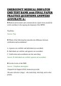 EMERGENCY MEDICAL DISPATCH&NewLine;EMD TEST BANK 2026 FINAL PAPER&NewLine;PRACTICE QUESTIONS ANSWERS&NewLine;ACCURATE A&plus;&NewLine;
