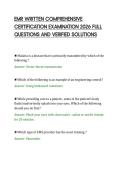 EMR WRITTEN COMPREHENSIVE&NewLine;CERTIFICATION EXAMINATION 2026 FULL&NewLine;QUESTIONS AND VERIFIED SOLUTIONS&NewLine;