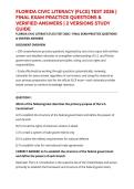 FLORIDA CIVIC LITERACY &lpar;FLCE&rpar; TEST 2026 &vert; FINAL EXAM PRACTICE QUESTIONS & VERIFIED ANSWERS &vert; 2 VERSIONS STUDY GUIDE
