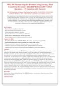 NRG 200 Pharmacology for Human Caring Nursing - Final&NewLine;Exam Prep Document &vert; 2026&sol;2027 Edition &vert; 200 Verified&NewLine;Questions - 170 Questions with Answers
