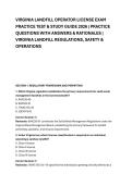 VIRGINIA LANDFILL OPERATOR LICENSE EXAM &NewLine;PRACTICE TEST & STUDY GUIDE 2026 &vert; PRACTICE &NewLine;QUESTIONS WITH ANSWERS & RATIONALES &vert; &NewLine;VIRGINIA LANDFILL REGULATIONS&comma; SAFETY & &NewLine;OPERATIONS