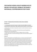 PSYCHIATRIC-MENTAL HEALTH NURSING NCLEX&reg; &NewLine;REVIEW 10TH EDITION &vert; VIDEBeCK TEST BANK & &NewLine;RATIONALES &vert; COMPREHENSIVE STUDY GUIDE 