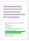 Illinois Manufacturing Technician Certification Examination Study Guide &vert; Comprehensive Practice Questions with Verified Answers & Detailed Rationales &vert; 2026 Edition