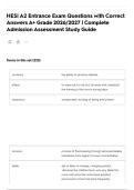 HESI A2 Entrance Exam Questions with Correct Answers A&plus; Grade 2026&sol;2027 &vert; Complete Admission Assessment Study Guide