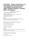 Test Bank &ndash; Theory and Practice of Counseling and Psychotherapy&comma; 11th Edition by Gerald Corey &lpar;ISBN&colon; 9780357764428&rpar; &vert; Verified Q&A &vert; All Chapters