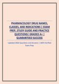 PHARMACOLOGY DRUG NAMES&comma; CLASSES&comma; AND INDICATIONS &vert; EXAM PREP&comma; STUDY GUIDE AND PRACTICE QUESTIONS