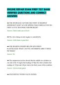 ENGINE REPAIR EXAM PREP TEST BANK&NewLine;VERIFIED QUESTIONS AND CORRECT&NewLine;ANSWERS&NewLine;