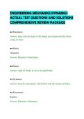 ENGINEERING MECHANICS DYNAMICS&NewLine;ACTUAL TEST QUESTIONS AND SOLUTIONS&NewLine;COMPREHENSIVE REVIEW PACKAGE&NewLine;