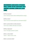 ENGINEERING MECHANICS DYNAMICS&NewLine;FINAL PAPER TESTED QUESTIONS WITH&NewLine;VERIFIED ANSWERS COMPLETE STUDY&NewLine;SHEET