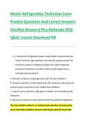 Master Refrigeration Technician Exam &NewLine;Practice Questions And Correct Answers &NewLine;&lpar;Verified Answers&rpar; Plus Rationale 2026 &NewLine;Q&A&vert; Instant Download Pdf  