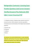 Refrigeration Contractor Licensing Exam &NewLine;Practice Questions And Correct Answers &NewLine;&lpar;Verified Answers&rpar; Plus Rationale 2026 &NewLine;Q&A&vert; Instant Download Pdf  
