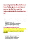 Lean Six Sigma Yellow Belt Certification &NewLine;Exam Practice Questions And Correct &NewLine;Answers &lpar;Verified Answers&rpar; Plus &NewLine;Rationale 2026 Q&A&vert; Instant Download &NewLine;Pdf