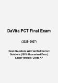 DaVita PCT Final Exam Questions and Answers 2026-2027 &vert; Patient Care Technician Study Guide