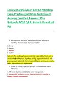 Lean Six Sigma Green Belt Certification &NewLine;Exam Practice Questions And Correct &NewLine;Answers &lpar;Verified Answers&rpar; Plus &NewLine;Rationale 2026 Q&A&vert; Instant Download &NewLine;Pdf  