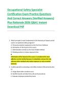 Occupational Safety Specialist &NewLine;Certification Exam Practice Questions &NewLine;And Correct Answers &lpar;Verified Answers&rpar; &NewLine;Plus Rationale 2026 Q&A&vert; Instant &NewLine;Download Pdf 