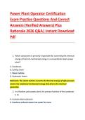 Power Plant Operator Certification &NewLine;Exam Practice Questions And Correct &NewLine;Answers &lpar;Verified Answers&rpar; Plus &NewLine;Rationale 2026 Q&A&vert; Instant Download &NewLine;Pdf