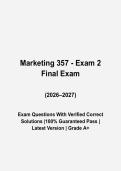 Marketing 357 Exam 2 Questions and Answers 2026-2027 &vert; MKTG 357 Study Guide